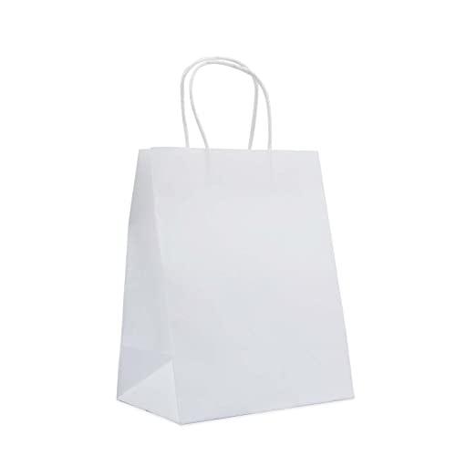 Amazon Basics Kraft Paper Bags with Handles 8x4.75x10 White, 25pack