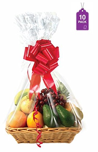 Clear Basket Bags, 10 Pack Large Clear Cellophane Wrap for Baskets & Gifts 24"x30" 1.5 Mil Thick (10)