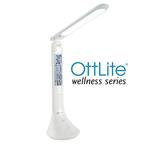 OttLite Travel LED Task Lamp with ClearSun LED Technology - Cordless, Digital Display & Touch Activated Controls - Portable Desk Lamp with Rechargeable Battery - for Home Reading, Office