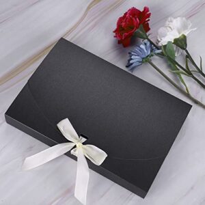 10 Pack Gift Card Boxes Large Luxury Gift Envelope Wrapping Box with Lid Ribbon Shirt Gift Box for Birthday Wedding Proposal Parties Christmas Valentine New Year Gift Present Packaging Box (Black)