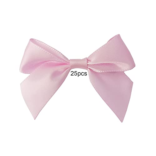 AKLVBL 25 Pack Set Satin Ribbon Bows Pretied Bows with Sticky Gel Pads for Treat Bags, Gift Bags, Bakery Candy Bags and Package Decorating or Gift Decorating (Light Pink)