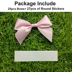 AKLVBL 25 Pack Set Satin Ribbon Bows Pretied Bows with Sticky Gel Pads for Treat Bags, Gift Bags, Bakery Candy Bags and Package Decorating or Gift Decorating (Light Pink)