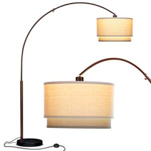 Brightech Mason Arc Floor Lamp - Modern Corner Standing Lamp with Unique Hanging Drum Lamp Shade for Living Room - Bright Overhead, Curved Hanging Light for Bedroom. Library, Den - Bronze