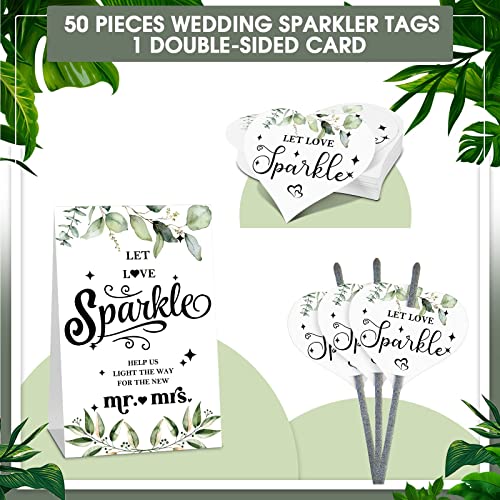 Spakon 50 Pcs Wedding Sparkler for Weddings Sparkler Tags Heart Shape and 1 Pcs Let Love Sparkle Cards, Sparkler Tags Decor Sign for Anniversary, Engagement, Bridal Shower, Cards Only(Novelty Style)