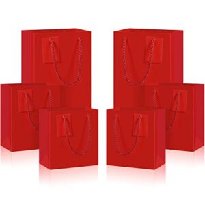 12 Pieces Valentine Red Gift Bags with Handles, Mini Medium Large Paper Euro Totes Gift Bags, Red Paper Gift Wrap Bags with Cards for Xmas Holidays Birthdays Baby Shower Party