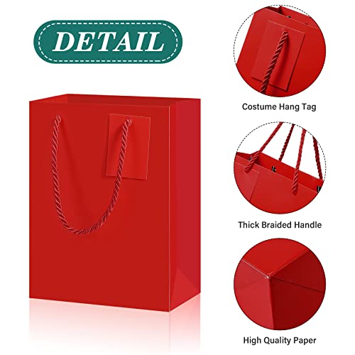 12 Pieces Valentine Red Gift Bags with Handles, Mini Medium Large Paper Euro Totes Gift Bags, Red Paper Gift Wrap Bags with Cards for Xmas Holidays Birthdays Baby Shower Party