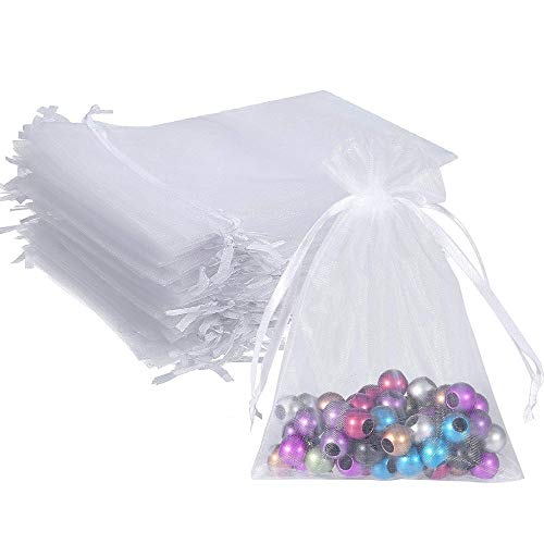 Wudygirl 100pcs 5X7 Inches White Organza Bag Christmas Drawstring Pouches Party Wedding Favor Gift Bags(White 5x7)