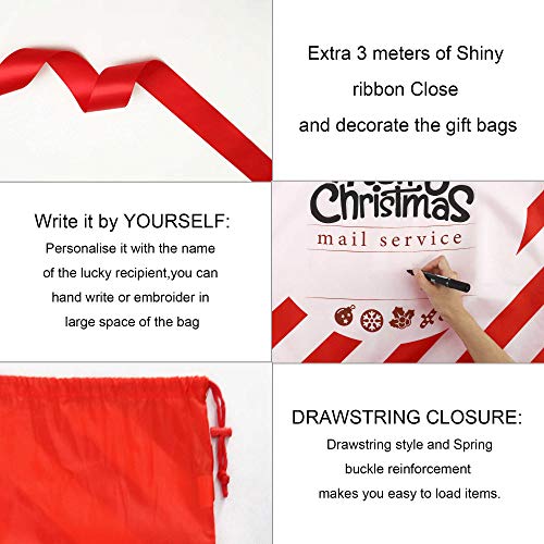 BeeGreen 2 Pieces Santa Sack Extra Large 27.6 x 42 Inch Santa Bags Reusable Christmas Bags Drawstring For Gifts Wrapping Giant Xmas Bags For Presents