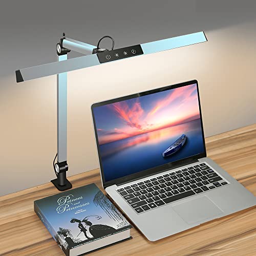 Eye-Caring Desk Lamp for Home Office, Architect Lamp with Clamp, 5 Color Modes & Brightness Levels, 60" Timer, 4-Joint Axis&120°Polarized Design, Flicker-free, 12W Desk Light for Working・Studying