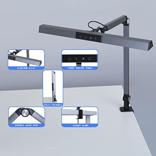 Eye-Caring Desk Lamp for Home Office, Architect Lamp with Clamp, 5 Color Modes & Brightness Levels, 60" Timer, 4-Joint Axis&120°Polarized Design, Flicker-free, 12W Desk Light for Working・Studying