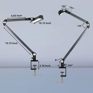Eye-Caring Desk Lamp for Home Office, Architect Lamp with Clamp, 5 Color Modes & Brightness Levels, 60" Timer, 4-Joint Axis&120°Polarized Design, Flicker-free, 12W Desk Light for Working・Studying
