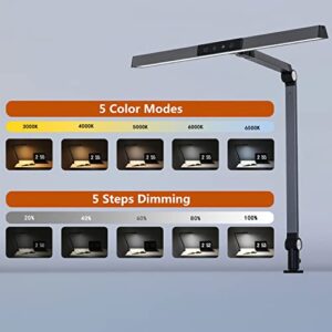 Eye-Caring Desk Lamp for Home Office, Architect Lamp with Clamp, 5 Color Modes & Brightness Levels, 60" Timer, 4-Joint Axis&120°Polarized Design, Flicker-free, 12W Desk Light for Working・Studying