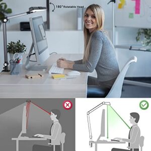 Eye-Caring Desk Lamp for Home Office, Architect Lamp with Clamp, 5 Color Modes & Brightness Levels, 60" Timer, 4-Joint Axis&120°Polarized Design, Flicker-free, 12W Desk Light for Working・Studying