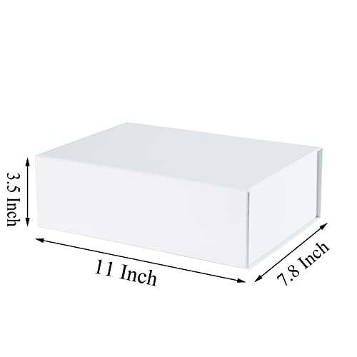 FOCCIUP 11x7.8x3.5 Inches White Gift Box with Magnetic Lid Collapsible Groomsman Shirt Boxes for Clothes Gift Wrap