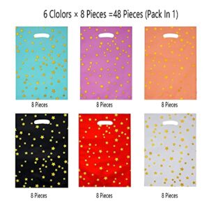 HABILE 48 pieces of plastic party gift bags, thicker gift bags with handles, plastic party candy bags with sparkling stars, suitable for all kinds of holiday parties