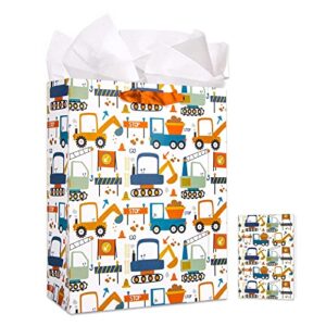 xjf large gift bag with tissue paper and card for boys,13inch vehicle party gift bag for kids,adults,birthdays,kids parties, christmas, holidays, 13inch x 10.5inch x 5.8inch