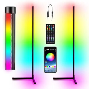 hitish corner floor lamp 2 pack, 62.2” rgb color changing mood lighting corner led with bluetooth & remote control, dimmable modern rgb floor lamp with music sync & timing for living room, gaming room