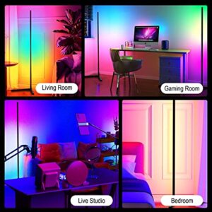 Hitish Corner Floor Lamp 2 Pack, 62.2” RGB Color Changing Mood Lighting Corner LED with Bluetooth & Remote Control, Dimmable Modern RGB Floor Lamp with Music Sync & Timing for Living Room, Gaming Room