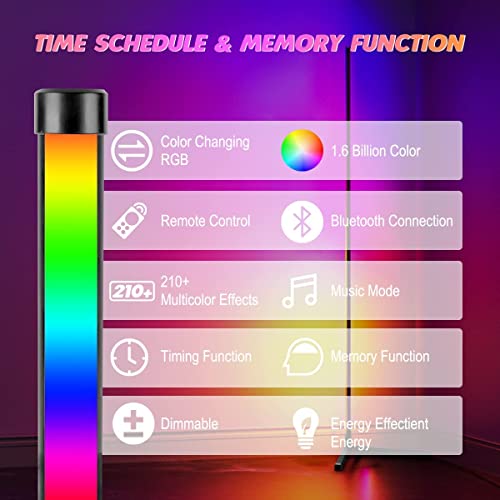 Hitish Corner Floor Lamp 2 Pack, 62.2” RGB Color Changing Mood Lighting Corner LED with Bluetooth & Remote Control, Dimmable Modern RGB Floor Lamp with Music Sync & Timing for Living Room, Gaming Room