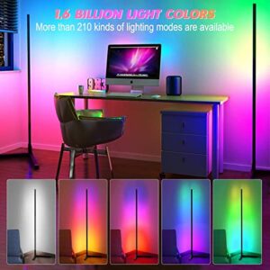 Hitish Corner Floor Lamp 2 Pack, 62.2” RGB Color Changing Mood Lighting Corner LED with Bluetooth & Remote Control, Dimmable Modern RGB Floor Lamp with Music Sync & Timing for Living Room, Gaming Room