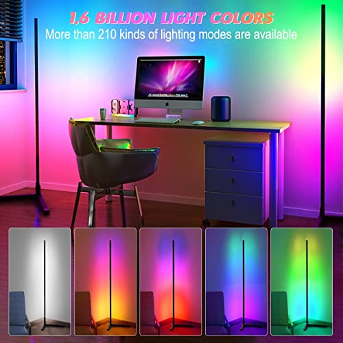 Hitish Corner Floor Lamp 2 Pack, 62.2” RGB Color Changing Mood Lighting Corner LED with Bluetooth & Remote Control, Dimmable Modern RGB Floor Lamp with Music Sync & Timing for Living Room, Gaming Room