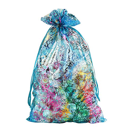 Zwish 50 Pack 8x12 Inches Organza Gift Bags Blue Coralline Style for Toys Candy Chocolate Party Christmas Wedding Favor Gift