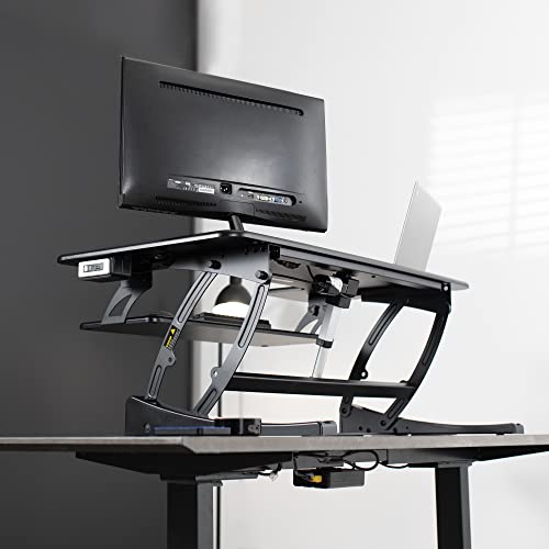 VIVO Black Electric Motor Height Adjustable 42 inch Stand up Desk Converter, Sit to Stand Tabletop Dual Monitor Riser with USB Port, DESK-V000VLE