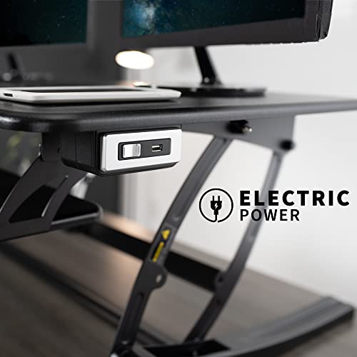 VIVO Black Electric Motor Height Adjustable 42 inch Stand up Desk Converter, Sit to Stand Tabletop Dual Monitor Riser with USB Port, DESK-V000VLE