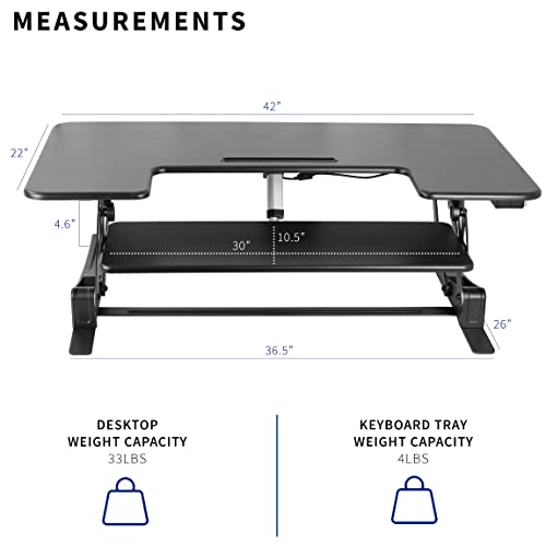 VIVO Black Electric Motor Height Adjustable 42 inch Stand up Desk Converter, Sit to Stand Tabletop Dual Monitor Riser with USB Port, DESK-V000VLE