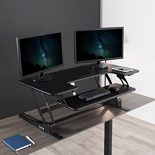 VIVO Black Electric Motor Height Adjustable 42 inch Stand up Desk Converter, Sit to Stand Tabletop Dual Monitor Riser with USB Port, DESK-V000VLE