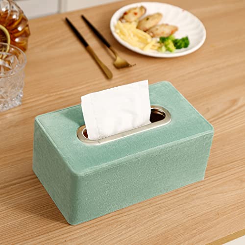 GLOBAL KA Tissue Box Cover Modern Rectangular Tissue Box Holder Decorative Paper, Facial Tissue Holder with Magnetic Bottom for Vanity Countertop Night Stands Office Car Home (Light Celery Green)