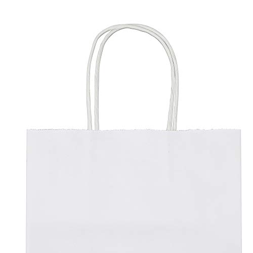 bagmad 100Pcs Pack 8x4.75x10 inch Medium White Kraft Paper Bags with Handles Bulk, Gift Bags, Craft Grocery Shopping Retail Birthday Party Favors Wedding Sacks Restaurant Takeout, Business (100)