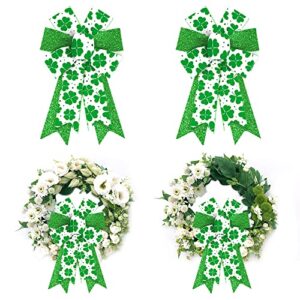 ALIBBON 2Pcs St. Patrick's Day Bows for Wreaths, St Patrick's Wreath Bows, Glitter Green Bows for Crafts, Irish St. Patrick's Day Decor, Green Shamrock Bows for Parades Party Supplies Decorations