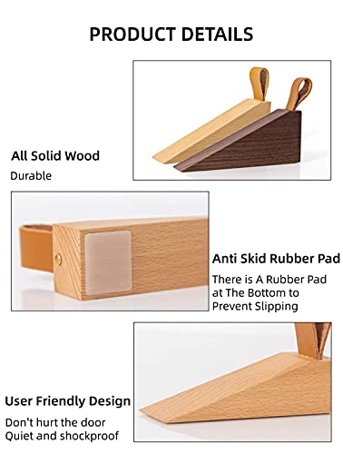 Wood Door Stopper, Solid Wooden Non-Slip Door Wedges, Sturdy and Durable Door Stop Wedge, Door Stopper Fit for Door Bottom Seam (0.2" - 1.3") 1 Pack