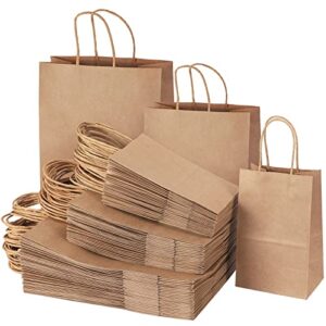 tomnk 120pcs brown paper bags with handles mixed size gift bags bulk, kraft paper bags for business, shopping bags, retail bags, merchandise bags