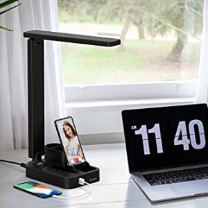 Drevet LED Desk Lamp with Pen Holder, Study Table Light with USB Charging Port, 3 Lighting Modes, 3 Level Brightness,1H Timer, Touch Control, Eye-Caring Lamp, Dorm Room Essential for College Students