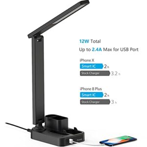 Drevet LED Desk Lamp with Pen Holder, Study Table Light with USB Charging Port, 3 Lighting Modes, 3 Level Brightness,1H Timer, Touch Control, Eye-Caring Lamp, Dorm Room Essential for College Students