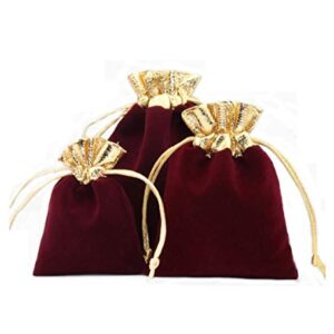 Snadulor 20 Pcs Soft Velvet Drawstring Pouches Bags for Jewelry,Wedding,Gift,Candy Bags,Party Favors,4x5 inch(Wine Red)