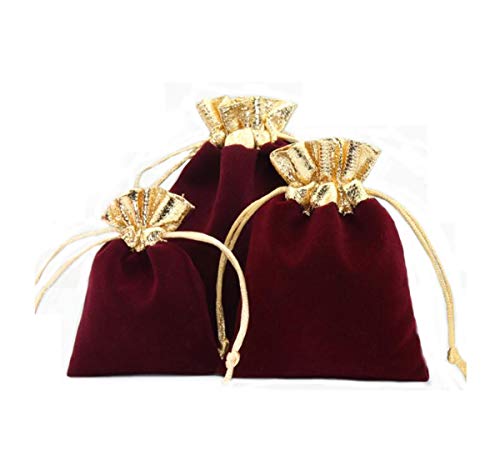 Snadulor 20 Pcs Soft Velvet Drawstring Pouches Bags for Jewelry,Wedding,Gift,Candy Bags,Party Favors,4x5 inch(Wine Red)