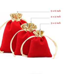 Snadulor 20 Pcs Soft Velvet Drawstring Pouches Bags for Jewelry,Wedding,Gift,Candy Bags,Party Favors,4x5 inch(Wine Red)