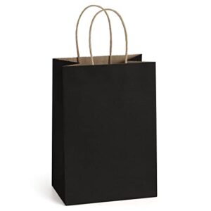 bagdream kraft paper bags 25pcs 5.25×3.75×8 inches small paper gift bags shopping bags, kraft bags, party favor bags, black gift bags with handles bulk