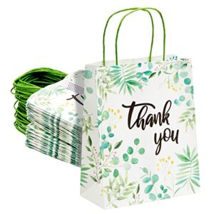 sparkle and bash thank you gift bags with handles for small business, boutique, party favors (white, green, 10 x 8 x 4 in, 50 pack)