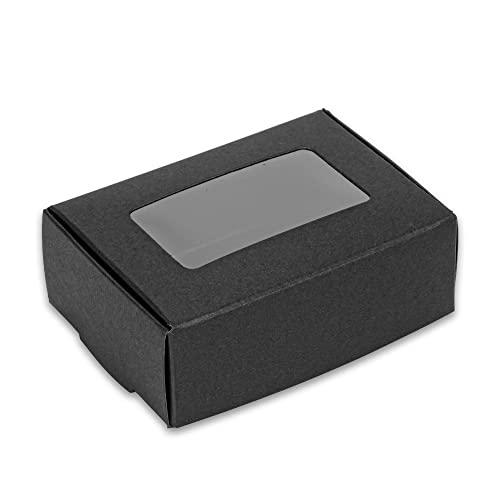 Hasbin Black Small Favor Boxes with Clear Window - 3" x 4" Soap Boxes for Homemade Soap and Candy Boxes for Gift Giving - Paper Small Boxes for Treats - Mini Candy Boxes Packaging (25 Count (Pack of 1))