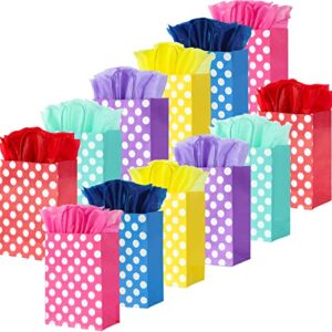 24pack dot paper gift bags with handles, 8.7″ small gift bags with tissue, colorful kraft paper bags for goody bags, goodie bags, party bags for kids birthday, wedding, valentines, easter, chrismas (polka dots)