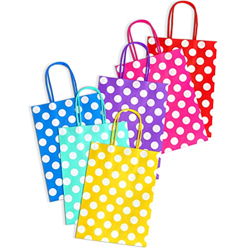 24Pack Dot Paper Gift Bags with handles, 8.7" Small Gift Bags with Tissue, Colorful Kraft Paper Bags for Goody Bags, Goodie Bags, Party Bags for Kids Birthday, Wedding, Valentines, Easter, Chrismas (Polka Dots)