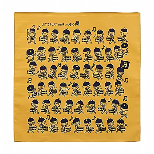 Furoshikiya Furoshiki Wrap Cloth Fabric, Wrapping, Gift, Bandana, Large Japanese Handkerchief, ECO-FRIENDLY 100% Cotton Made in Japan, 19.7" x 19.7" Music Yellow