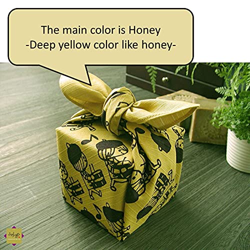 Furoshikiya Furoshiki Wrap Cloth Fabric, Wrapping, Gift, Bandana, Large Japanese Handkerchief, ECO-FRIENDLY 100% Cotton Made in Japan, 19.7" x 19.7" Music Yellow