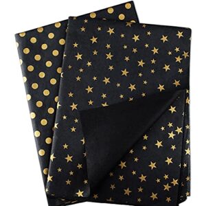 mr five 60 sheets black and gold tissue paper bulk,20″ x 14″,black tissue paper for gift bags,diy and crafts,gold star gold polka dot gift tissue paper for graduation,birthday,holiday