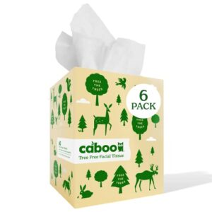 caboo tree free bamboo facial tissue paper, eco friendly hypoallergenic tissue box with 60 sheets per cube, total of 6 cubes, 360 total tissues