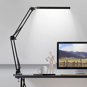 led desk lamp with clamp, 3 color modes architect modern swing arm lamp desk light, dimmable eye-care table light, memory function, task, study, reading, work, craft, sewing, drafting, home office 10w